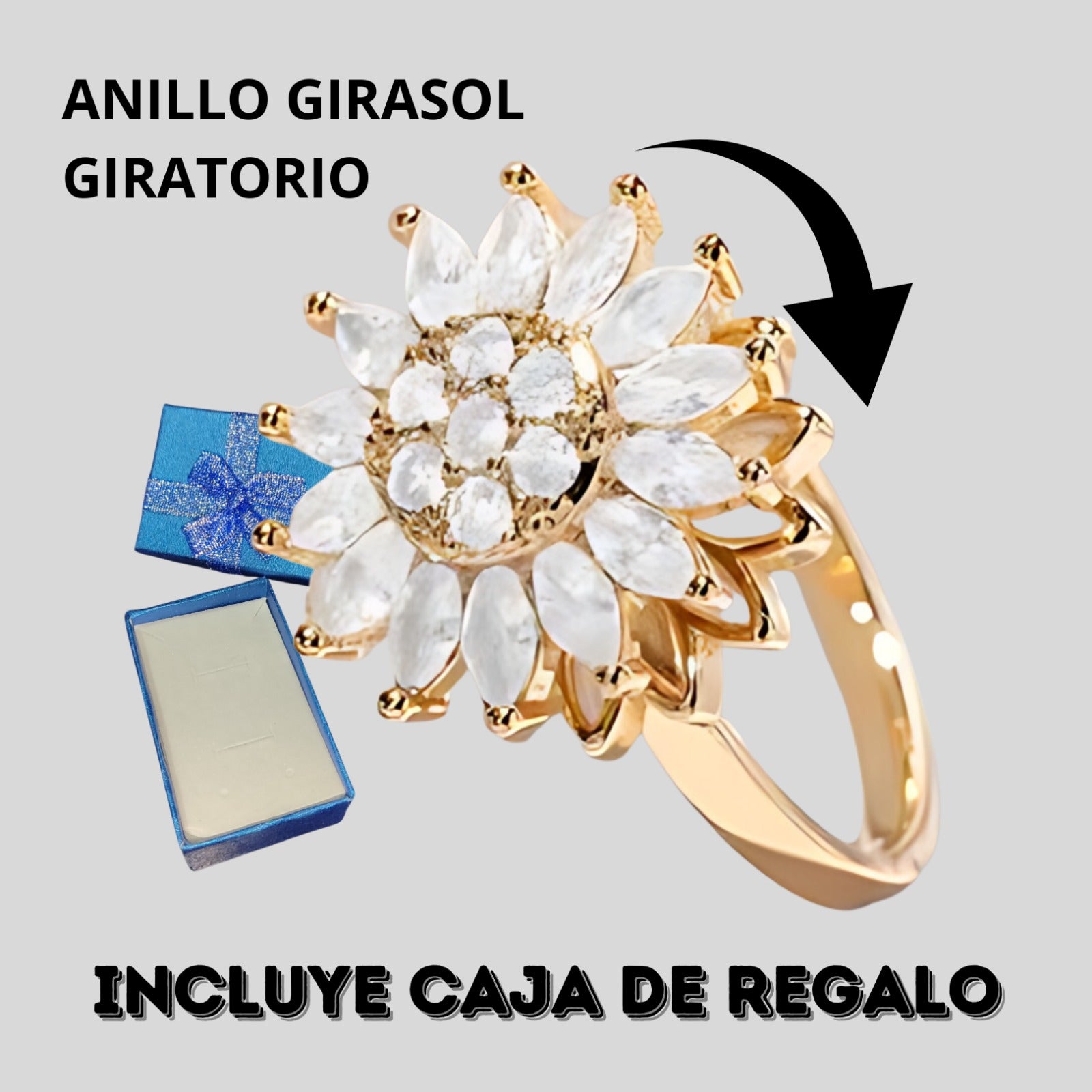 Anillo Girasol Giratorio Antiestrés con Caja de Regalo – Diseño Innovador y Ajustable